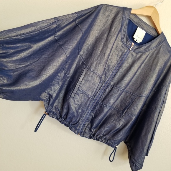 Anthropologie Elevenses Blue Metallic Jacket XS/ S - Picture 4 of 7